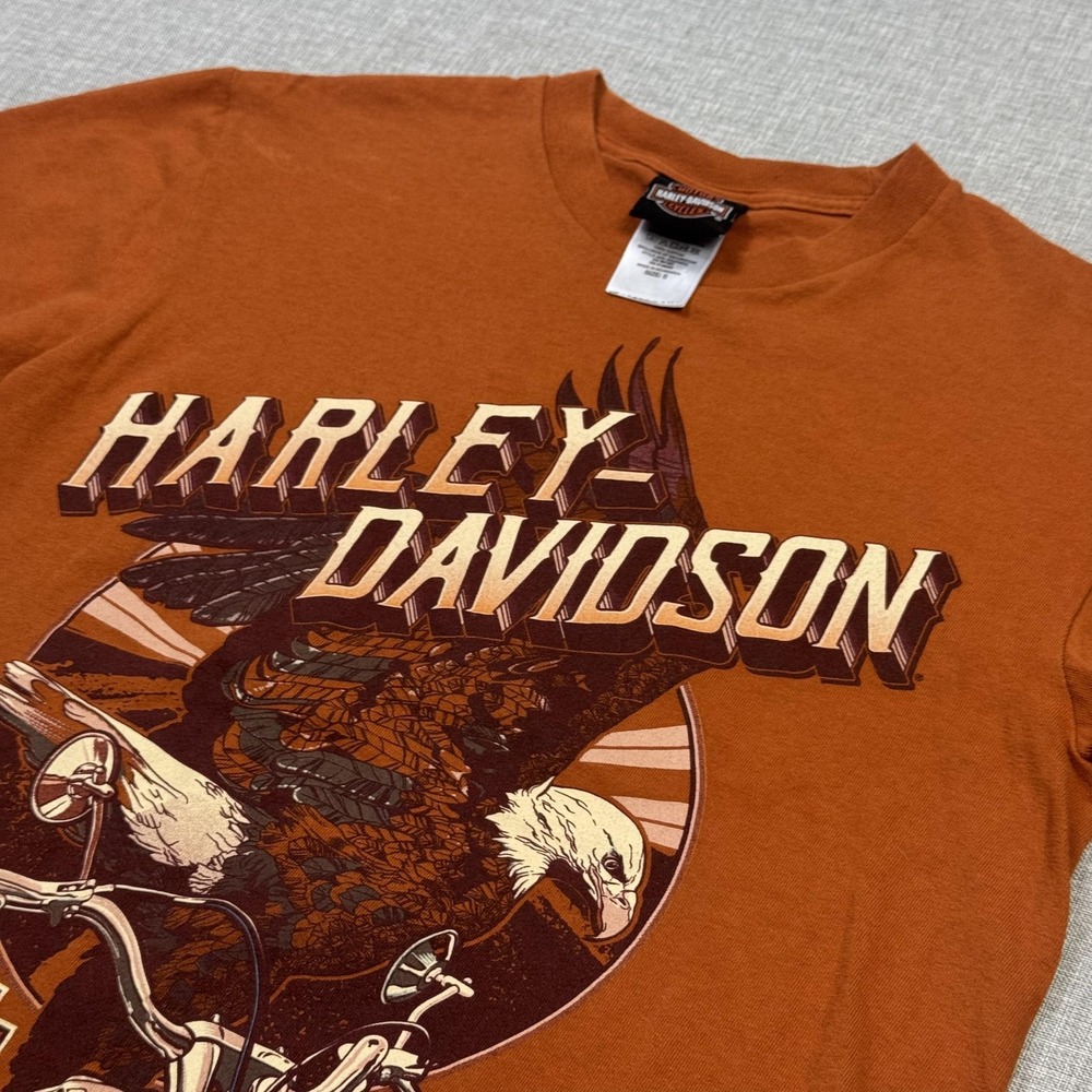 Harley-Davidson Eagle Graphic T-Shirt Mens Small Orange Graphic Crew Neck Cotton